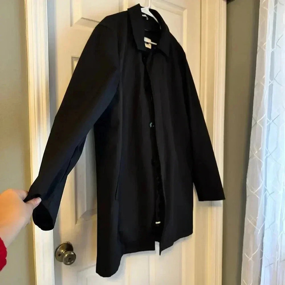 JOSEPH ABBOUD MENS BLACK TRENCH COAT JACKET SUIT OVERCOAT SIZE 46 L WINTER - Picture 2 of 8